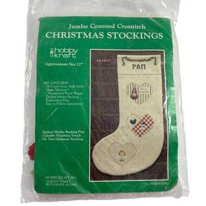 Hobby Kraft Kit 5021 Jumbo Counted Crosstitch Christmas Stocking Snowman Angel